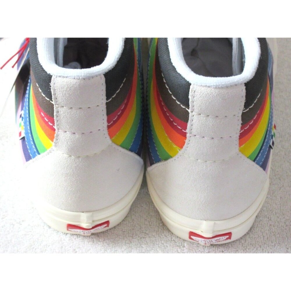 Vans Men's Skate Sk8-Hi Pride White Rainbow Suede Canvas shoes Sizes NIB - Picture 6 of 6